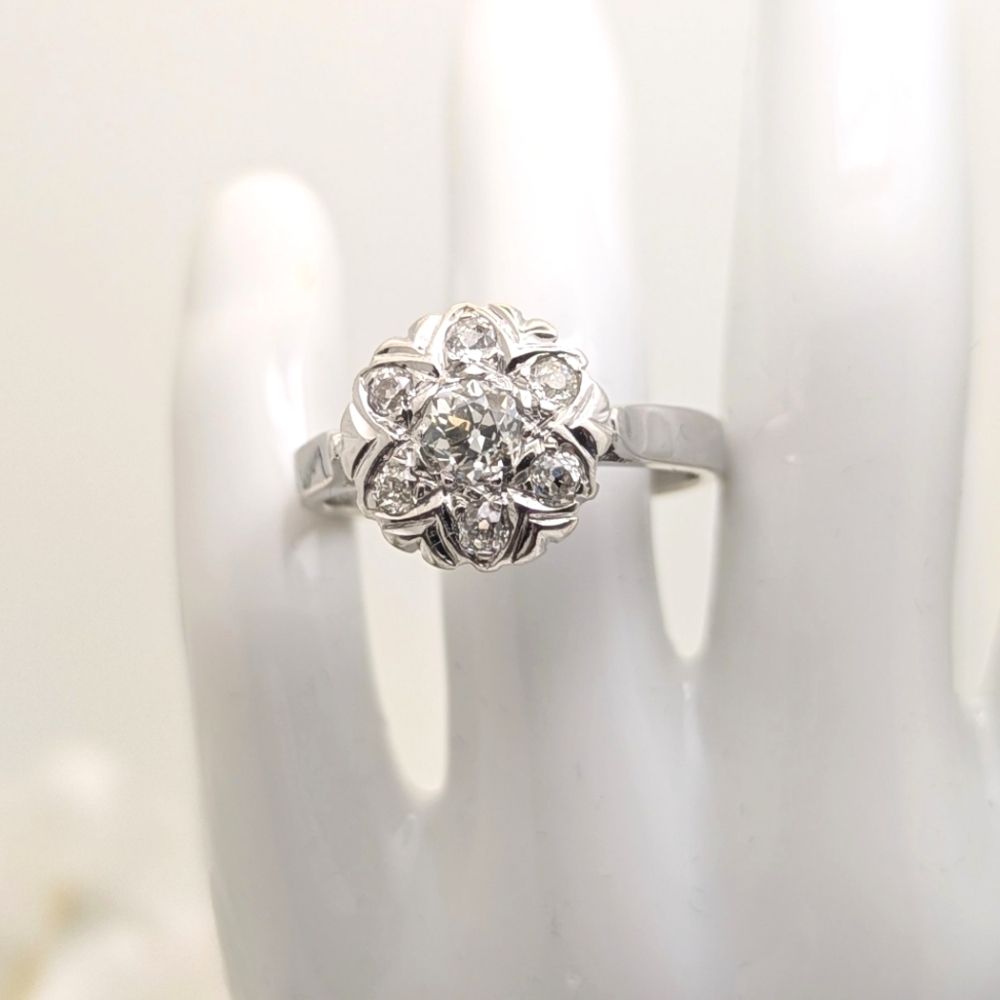 Gorgeous Vintage 14K Gold Floral Mine Cut Diamond Engagement Ring 1-1/4 CTW